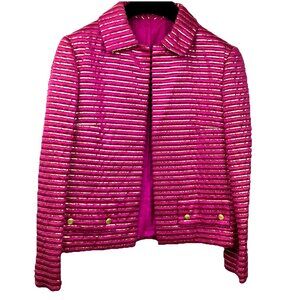 RARE 50s 60s Christian Dior Shocking Pink Gold Metallic Stripe Jacket Crop